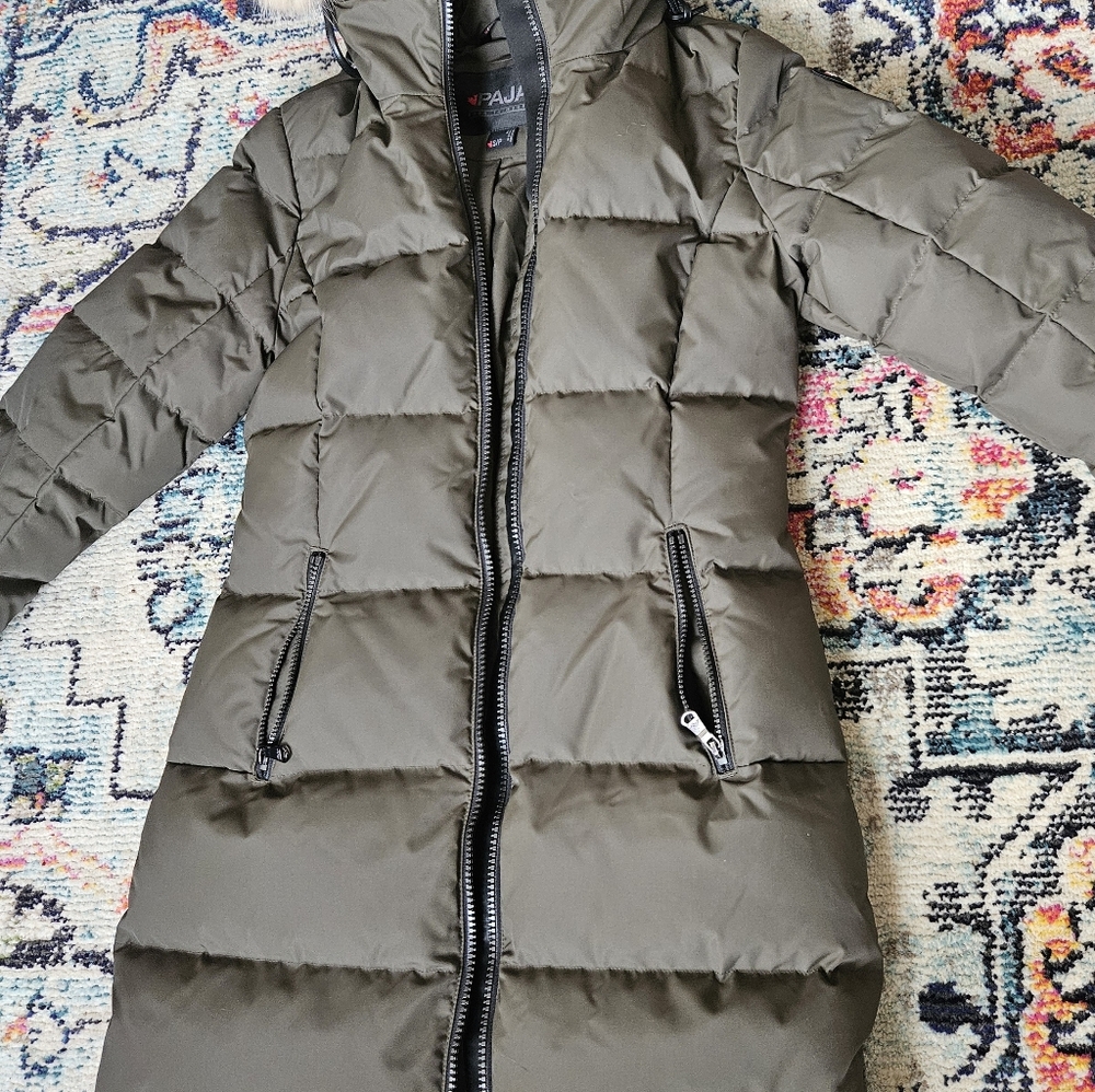 Pajar Canada Jayde Women's Long Down Puffer Faux Fur Hooded Coat Size S Green - Picture 5 of 16